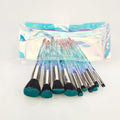 10 PCS Crystal Transparent Synthetic Hair Gradient Shading Kabuki Fan Makeup Brush Set Face Concealer Shaving Eyebrow Pencil