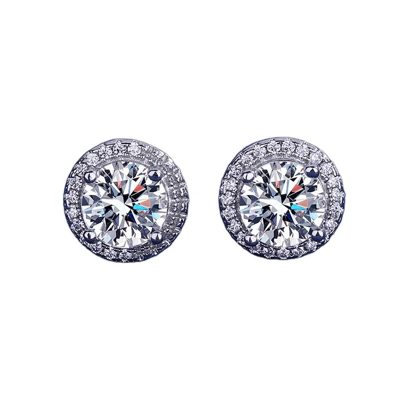 High-End S925 Sterling Silver Copper Plated Stud Earrings for Women Shiny Princess Cut Cubic Zircon for Gift