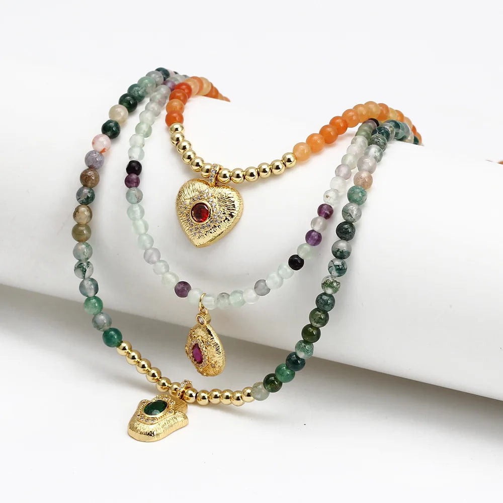 New Trendy Retro Healing Crystal Hand Star Eye Charm Pendant 4mm Natural Stone Beaded Choker Necklace for Anniversary Wedding