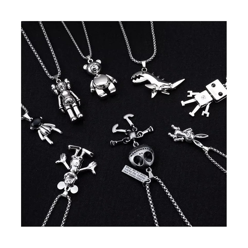Hip Hop Kolye Stainless Steel One Circle &Skull Robat Pendant Necklace Naszyjnik Stainless Steel Cheap Punk Personality Necklace
