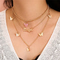 Cute Butterfly Necklace Gold Letter Necklace Three Layer Necklace  for Woman