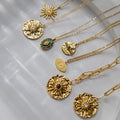 Hot Products Sun Necklace Women Pendant Stainless Steel Jewelry 14K Gold Plated Flower Choker Necklace