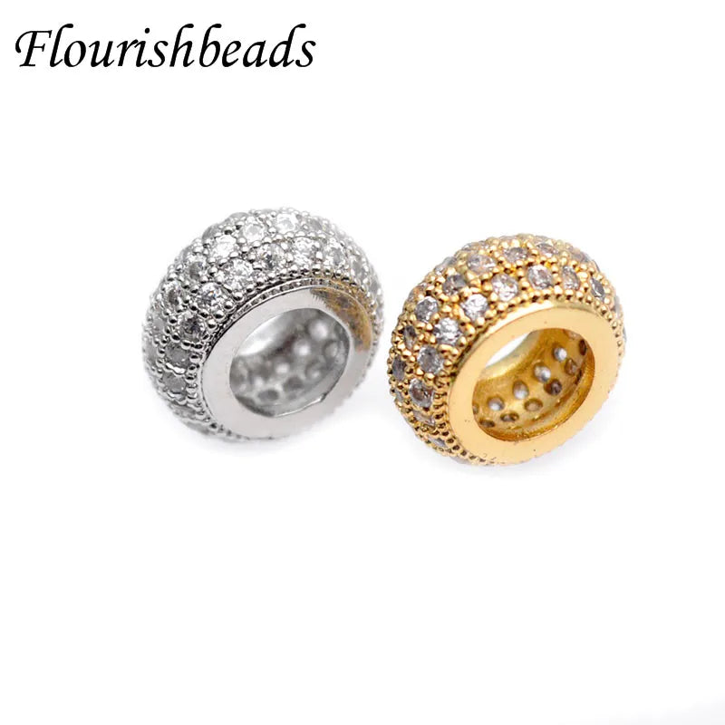 Lead and Nickel Silver Gold Plating CZ Paved Roundel Spacer for Bracelet Necklace