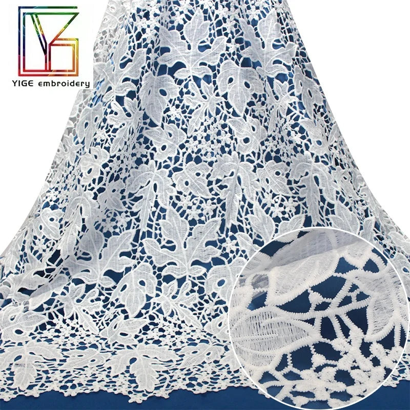 New Arrival Soft Hollow White Couture Water Soluble Dress Trim Guipure Flower Embroidery Fabric