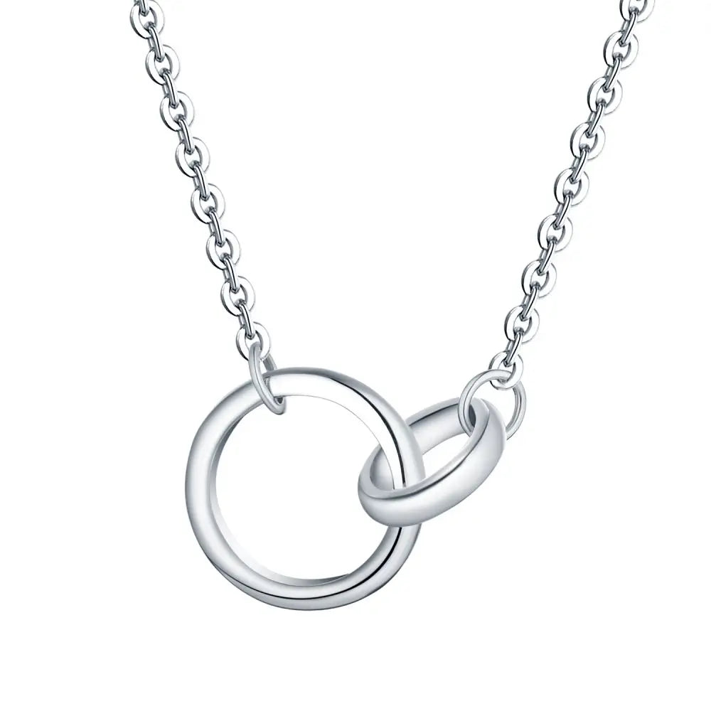 Custom S925 Sterling Silver Double Ring Pendant Necklace Light Luxury Jewelry for Parties and Valentine's Day Handmade Design