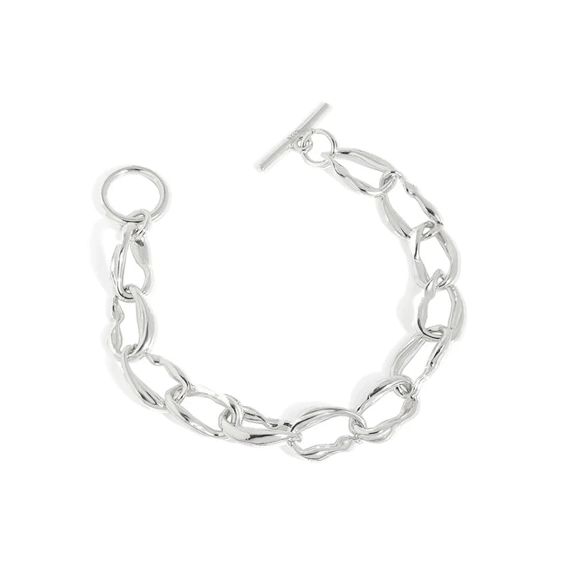 SL106 Toggle Clasp New Design Irregular Chain Bracelets for Women Fashion 925 Sterling Silver Chunky Bracelet