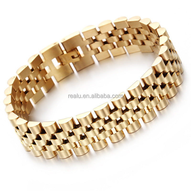 Non Tarnish Jewelry 18K Gold Plated Hypoallergenic Bracelet Mens Jubilee Bracelet 15mm 2-Tone Watch Band Bracelet Homme 316l stainless steel jewelry Manufacturer