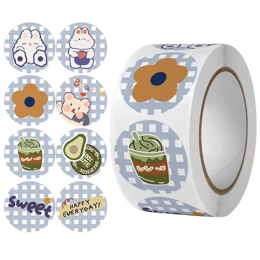 E-500pcs/roll  Wholesale Children's Cartoon Cute Stickers Packs Holiday Handmade Diy Decorative Sealing Sticker