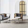 Wabi Sabi Modern 2 Seaters Wooden Frame Sofa Chair Natural Woven Rattan Wicker Sofa for Living Room