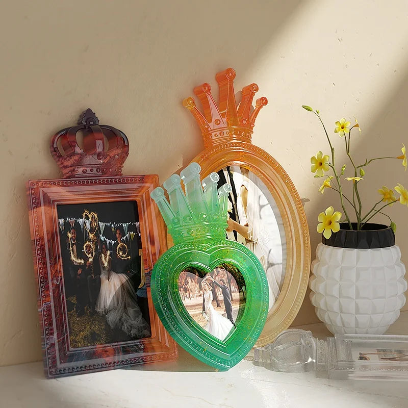 New Heart Oval Rectangle Crown Photo Frame Silicone Mold for DIY Resin Art