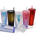 24oz Diamond Acrylic Beverage Drinking Tumbler Double Walls Plastic Cups With Lid Straw Beverage Tumblers for Party Student