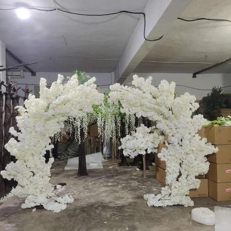 White Large Faux Cherry Blossom Artificial Plant Wedding Decor Fiberglass Fake Flower Tree Outdoor Arch Design