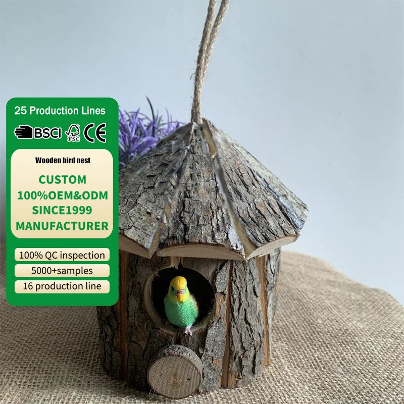FSC Poplar Wood Bird House Bird Cage Parrot Cage Oiseau Rustic Home Decor Wood Birds Nest Box Garden Decor Wooden Cottage