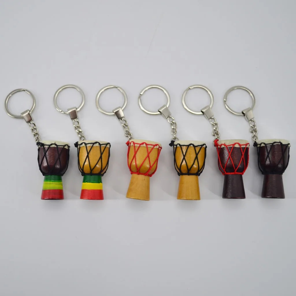 Wooden Djembe African Drum Keychain Pendant Necklaces Instrument Music Promotion Hand Drum African Drum KeyRing Bag Purse Charms