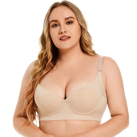 Plus Size Deep Cup Full Coverage Smoothing Underwear Seamless Underwire Sculpting Push up Bra Hide Back Fat for Big Size Women