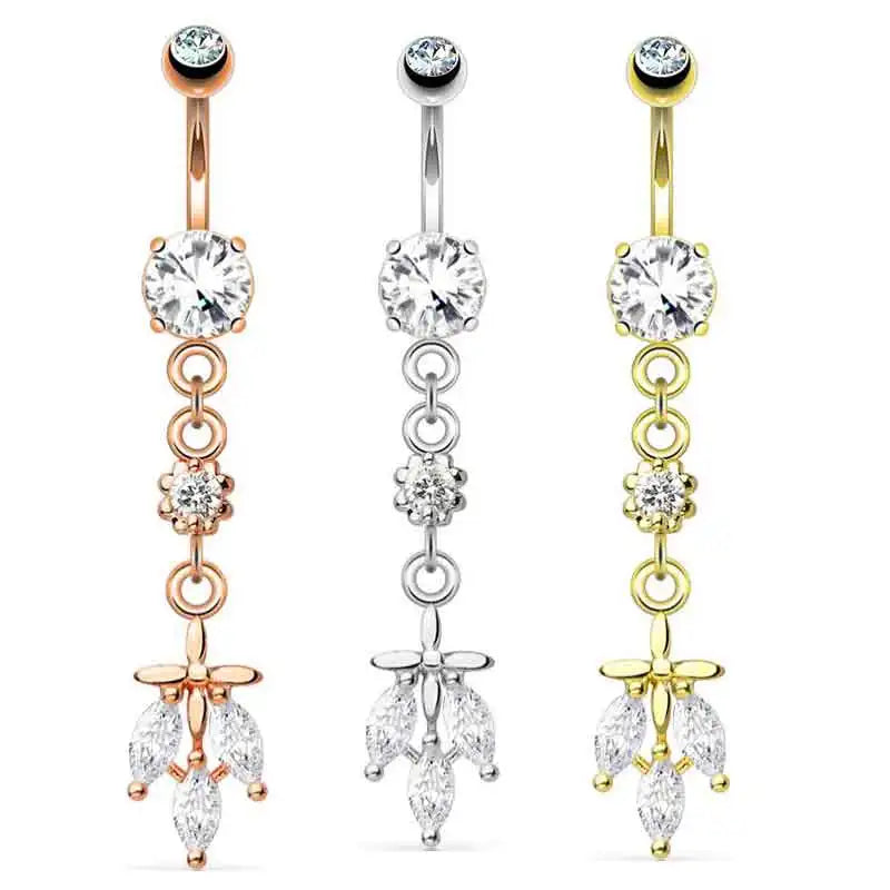 Belly Button Ring Surgical Steel Cross Navel Piercing Dangle Long Belly Button Jewelry Women Piercing Ombligo Silver Gold Rose