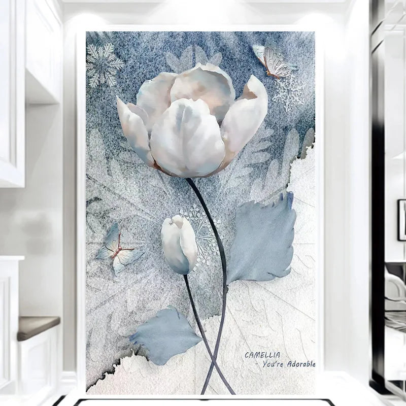 Modern Art 3D Entrance Background Wall Wallpaper Corridor Aisle Mural Nordic Flowers In The Wind Seamless Wall Covering
