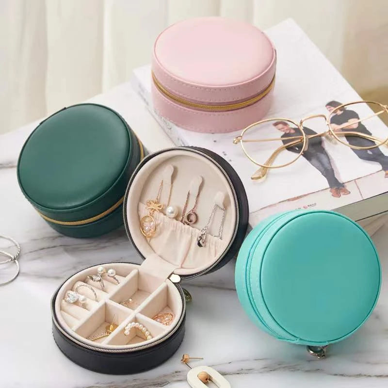Custom logo Ladies Travel Portable Multifunction PU Leather Velvet Jewelry Box Ring Earrings Small Jewelry Storage Case Box