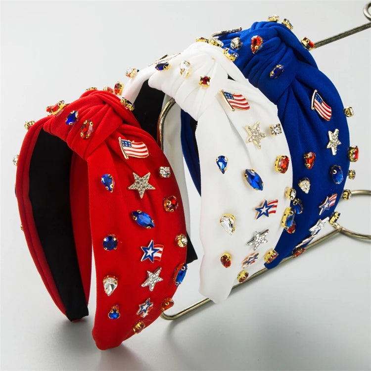 New Creative American Flag Knotted Headband Edged With Diamond Flag Accessories Independence Day Hair Accessories