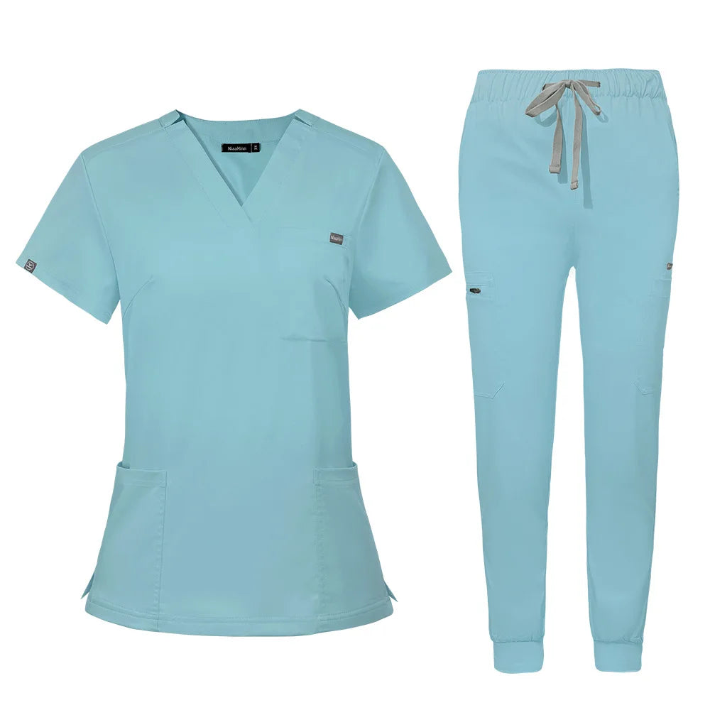 Comfortable  Elastic Surgical Clothing V-neck Short Sleeved Hospital Nurse Female Operating Room Hospital Uniform