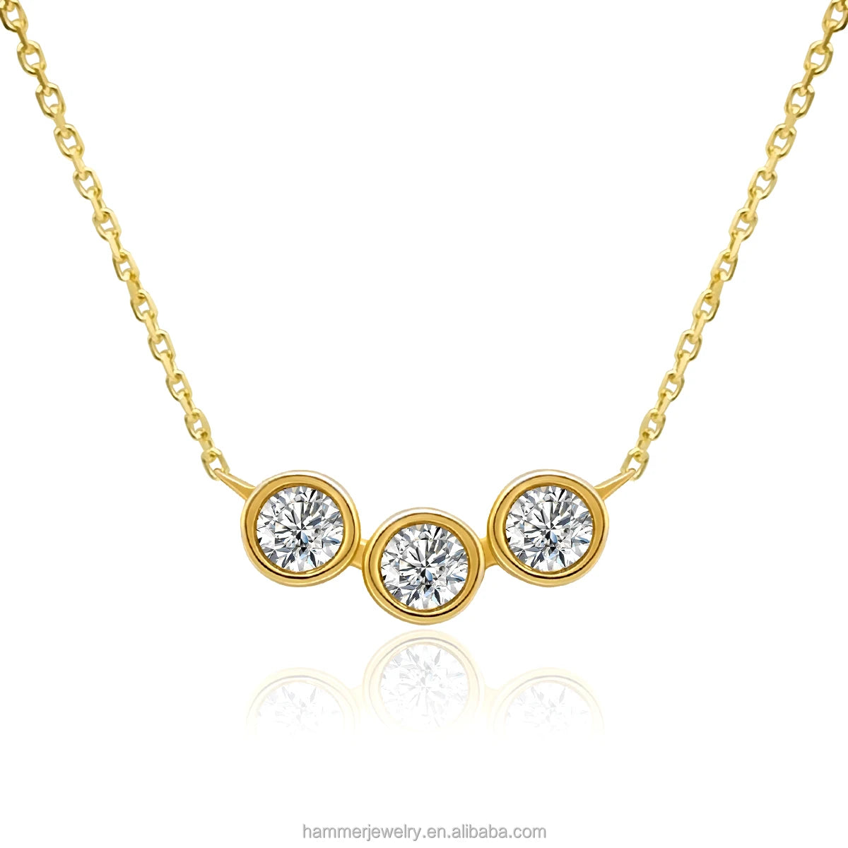 Hammer Women's Trendy Hot Sale 14k Solid Gold Round Brilliant Cut Bezel Set Custom Necklace with Natural Diamonds