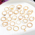 20Pc/Set Hollow Love Butterfly Female Ancient Silver Ring Set Pearl Gold Flower Set Ring