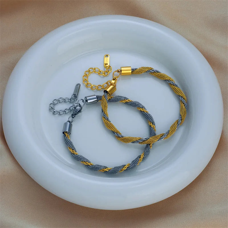Nabest Waterproof Jewelry Women 18K Gold Plated Twists Chain Bracelets Stainless Steel Match Color Bracelet