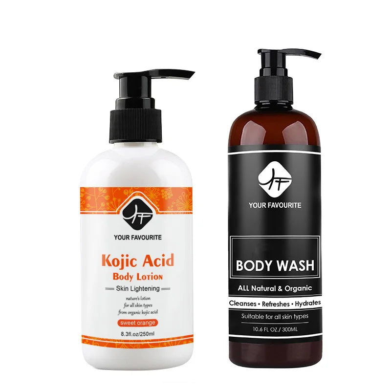 OEM KojiAcid Turmeric Body Lotion in Crystal White Vegan with Shea Butter and Salicylic Acid Shower Gel Included