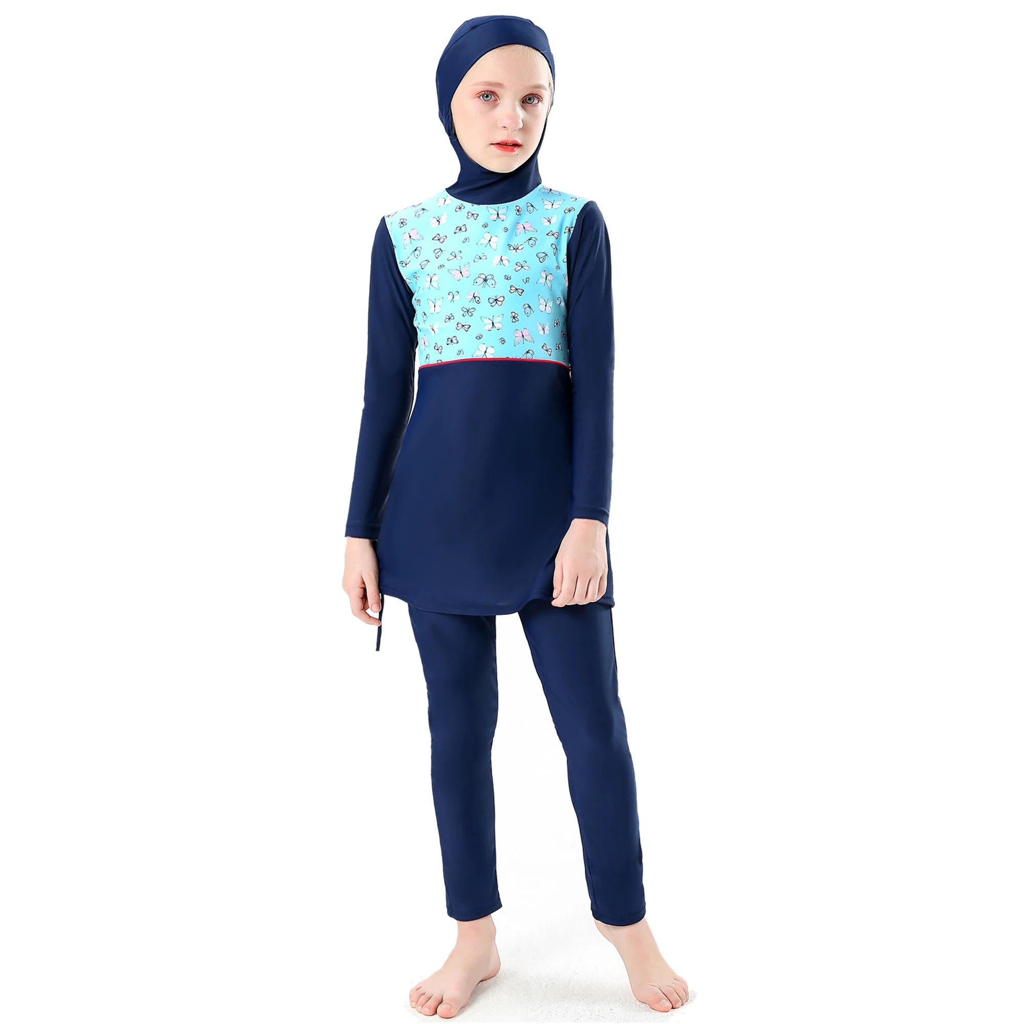 Islamic Hijab Kids Girls Modest Full Cover Long Sleeve 2 Piece Tankini Swimwear Print Spandex/Polyester Quick Dry Breathable