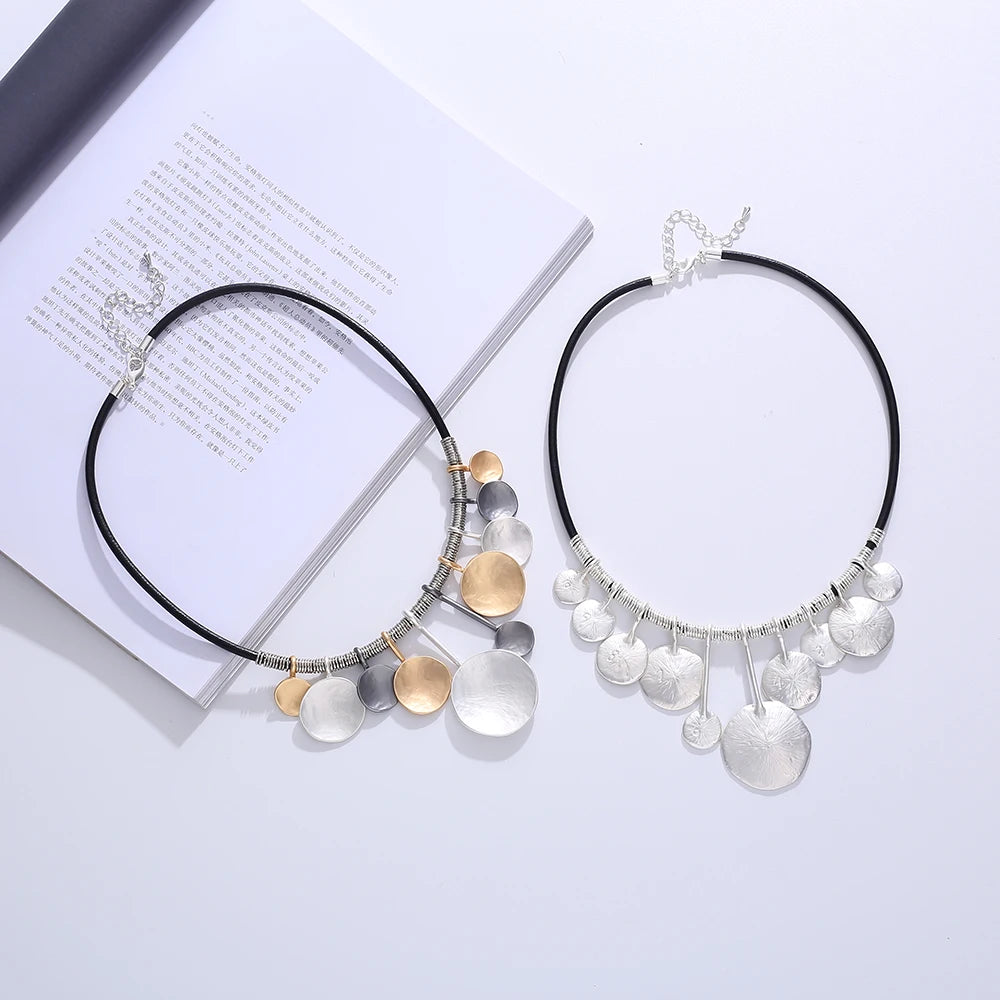 TongLing European Vintage Choker Necklace Geometric Circular Charm Necklace for Daily Accessories