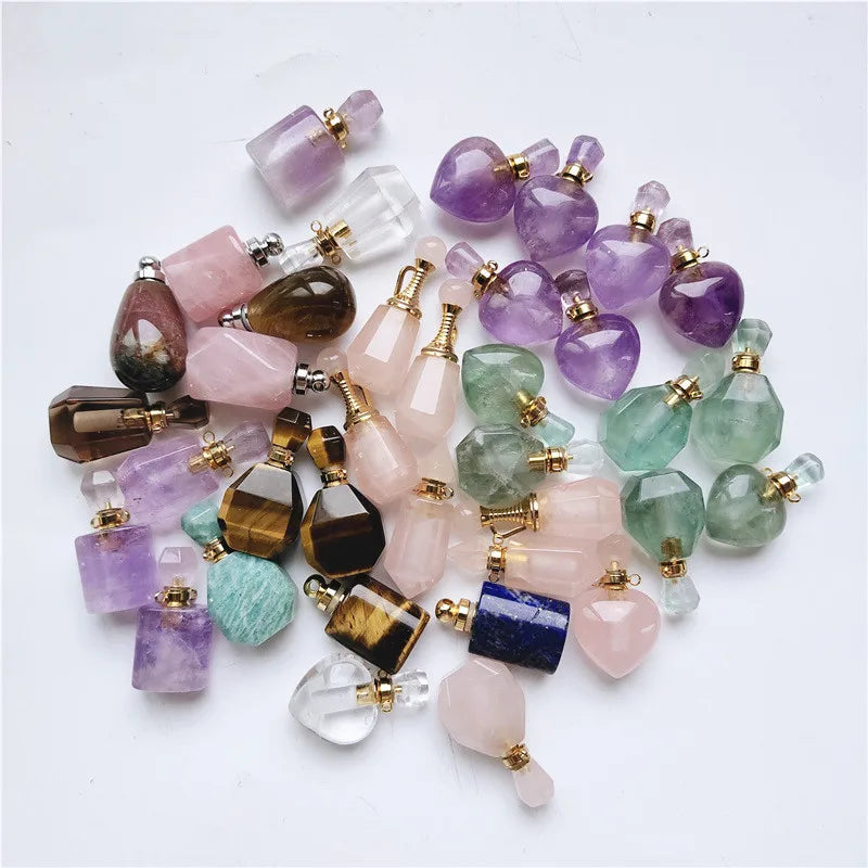 Wholesale Hand Carved Mini Quartz Crystal Perfume Bottle Essential Oil Bottle for Necklace Pendant