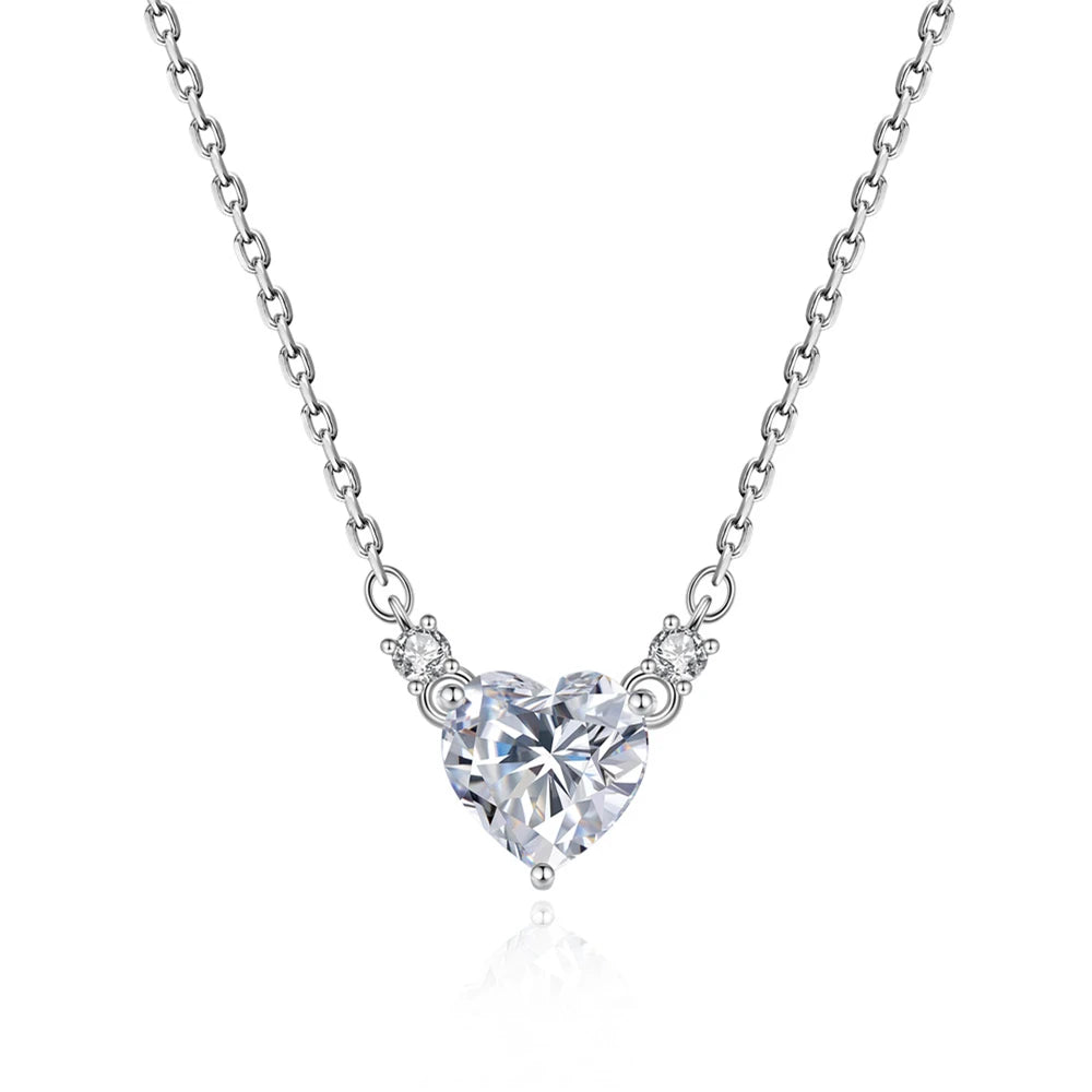 Daidan Bling Necklace Women Zircon Pendant 925 Heart Sterling Silver 925 White Cz Heart Necklace