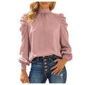 Women's 2024 Floral Embroidery Pullover Tops Long Sleeve Mock Neck Casual Blouses Keyhole Back V-Neck Solid Eyelet for Summer