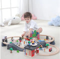 Children's Wooden Train Track Magnetic Electric Car Head 92 Pieces of Fire Police Train Track Set