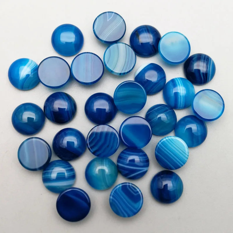 Hongzhuo Natural Gemstone Jewelry Wholesale Smooth Stone 12mm Blue Agate Round Cabochon Feng Shui Crafts