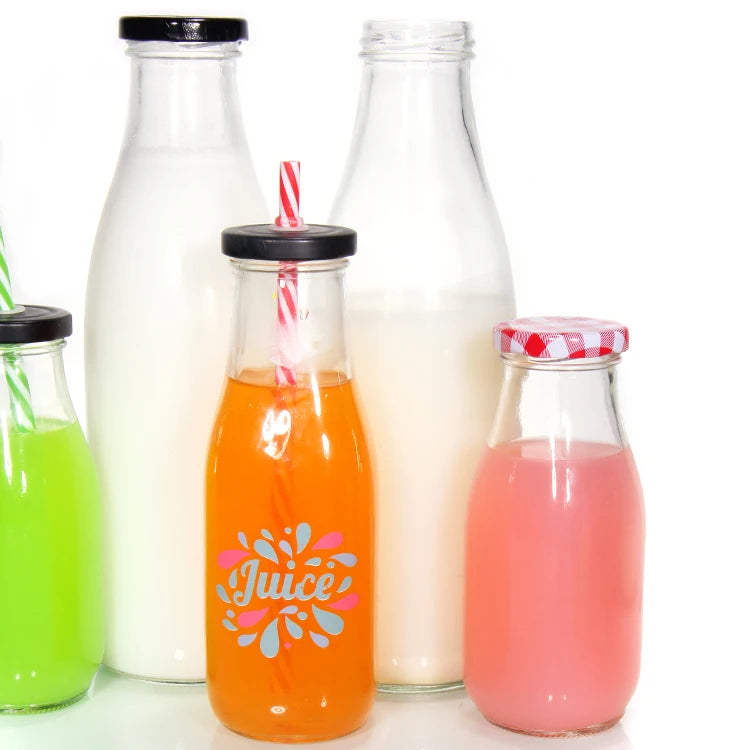 Custom Round Glass 200ml 250ml 500ml Coffee Beverage Drink Juice Milk Empty Glass Bottles With Cap