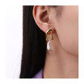 Chris April in Stock Fashion Jewelry 316L Stainless Steel PVD Gold Plated Asymmetry Enamel Lined Drop Earrings