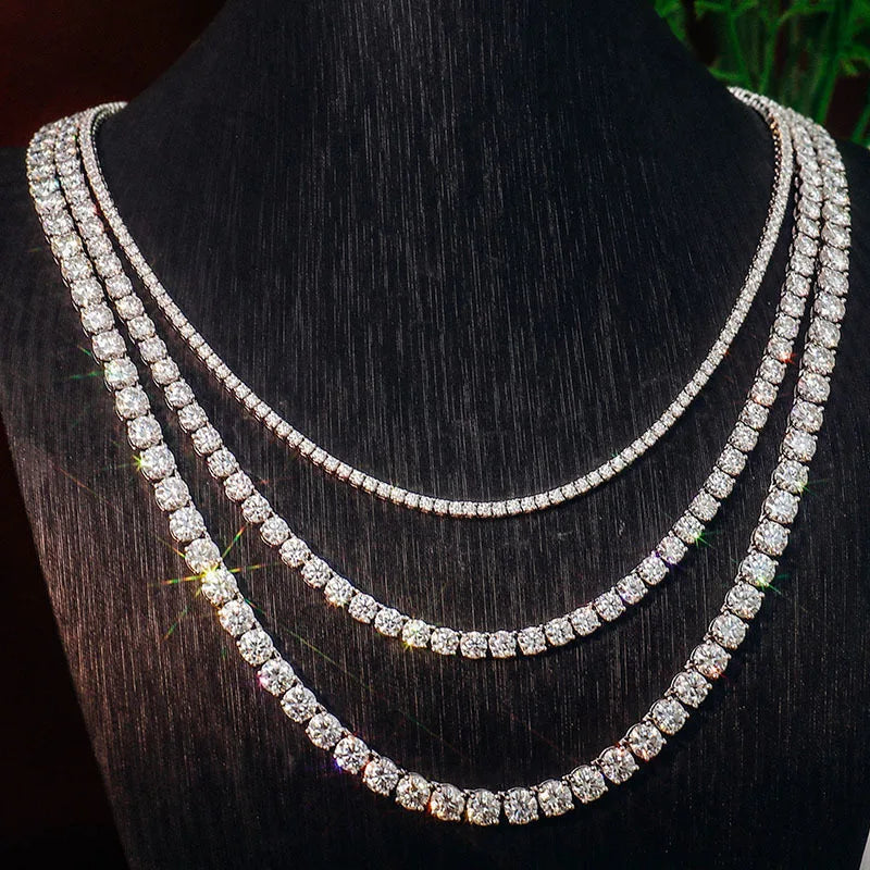 Hip Hop Popular S925  Moissanite Bracelet Iced Out VVS D Moissanite 2mm-5mm Tennis Necklace Spring Clasp Pass Diamond Tester