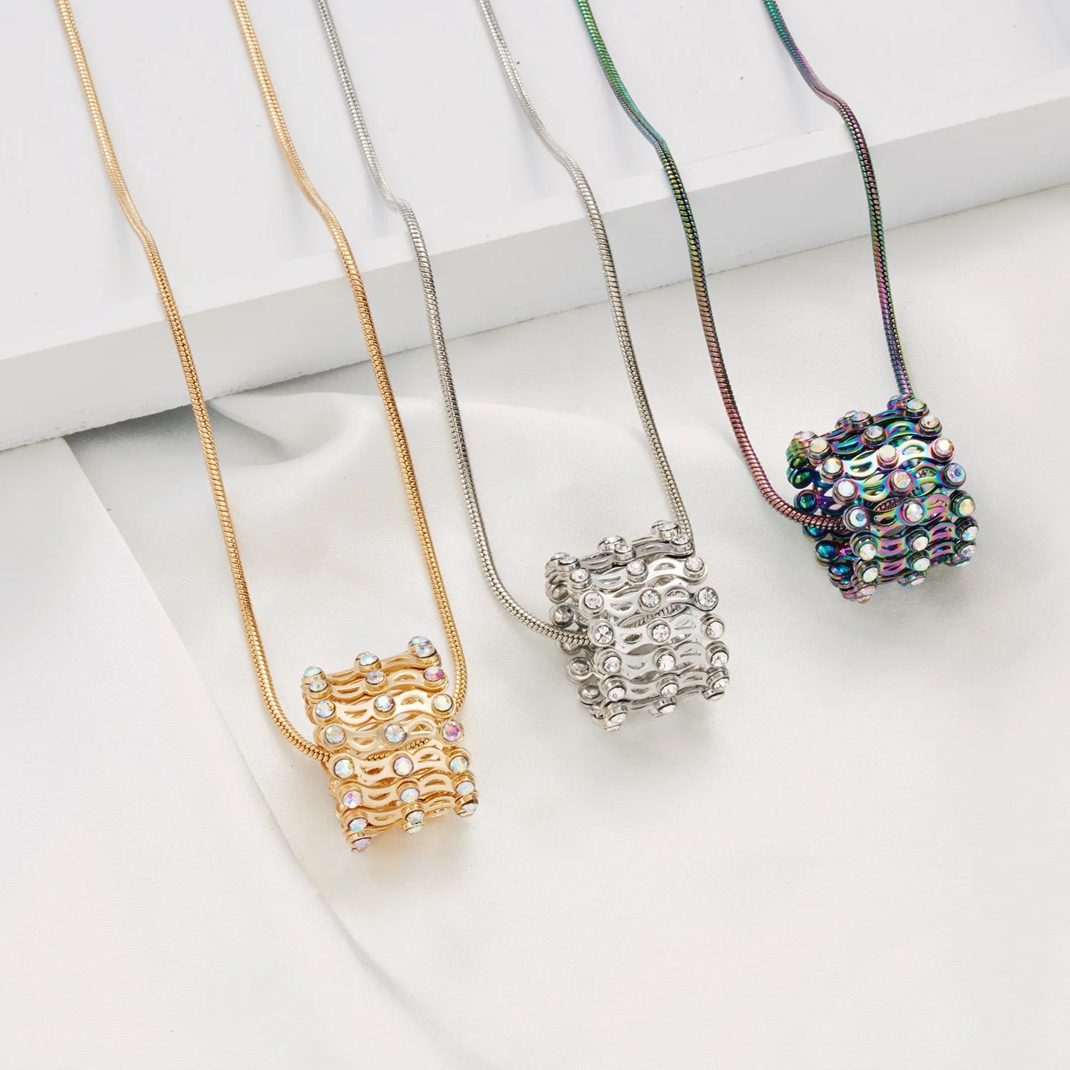 3 in 1 Adjustable Brass Copper Rhinestone Magic Folding Ring Bracelet Gold Plated Retractable Telescopic Ring Necklace