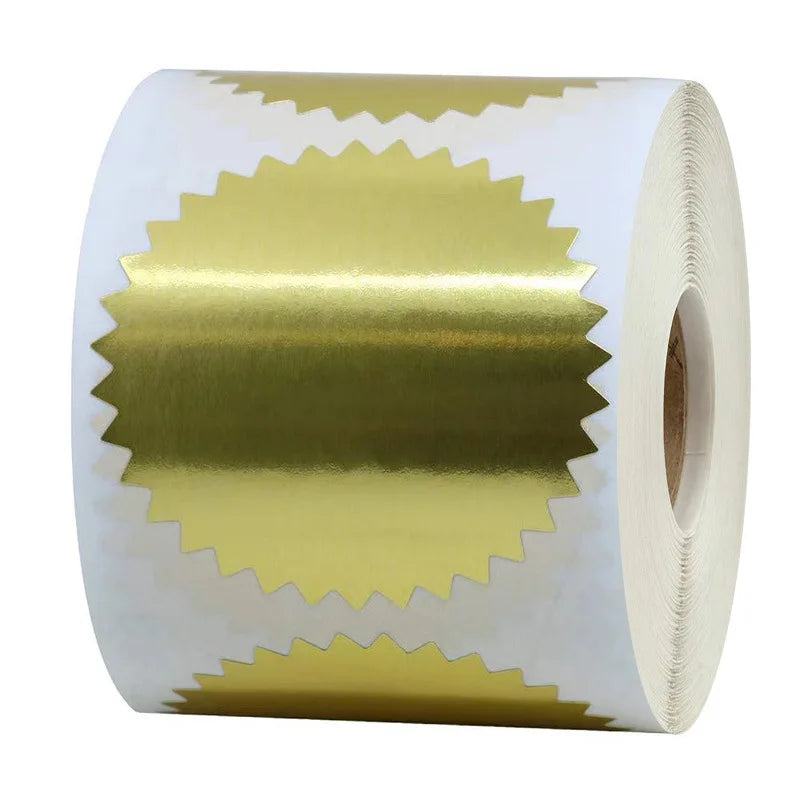 Ychon Gold Metallic Roll Stickers Package Envelope Certificate Wafer Seals with Serrated Edge 250pcs/Roll Embossed Seal Stickers