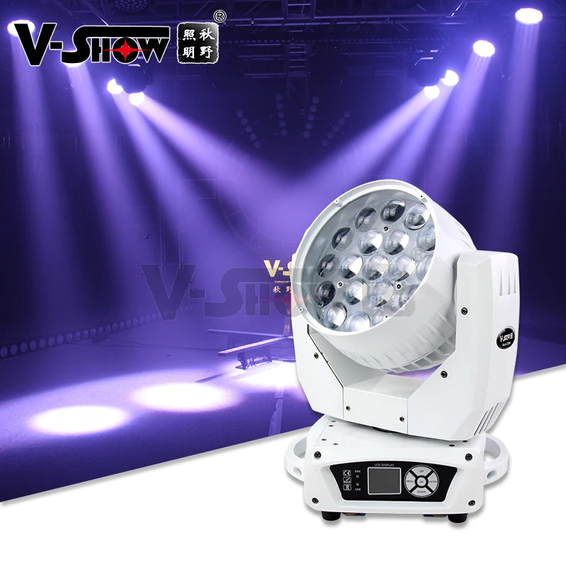 VSHOW Aura1915  19pcs15W RGBW 4 in 1 Led Beam Zoom Wash Moving Head Light DMX512 for DJ Disco Stage