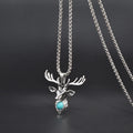 Vintage Style Stainless Steel Elk Antlers Pendant Necklace for Men Gift Titanium Steel Turquoise Stone Gemstone Necklace Jewelry