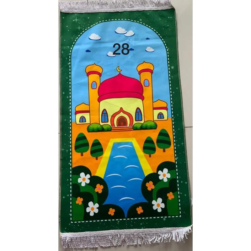 Islamic Muslim Children's Prayer Mat for Ramadan Educational Carpet in Polyester Material for Kids' Prayers