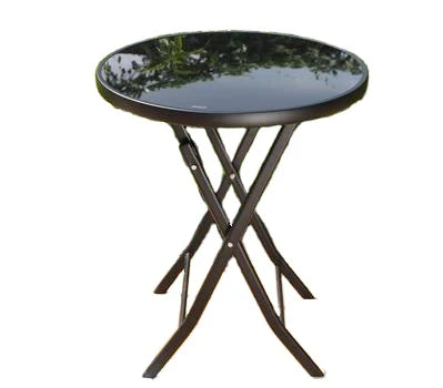 Modern Furniture Black Table Outdoor Folding Glass Metal Frame Round Table Camp Foldable Coffee Table