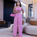 Sleeveless Sexy Strappy Top With Elastic Waist and Loose Trousers Two Piece Set
