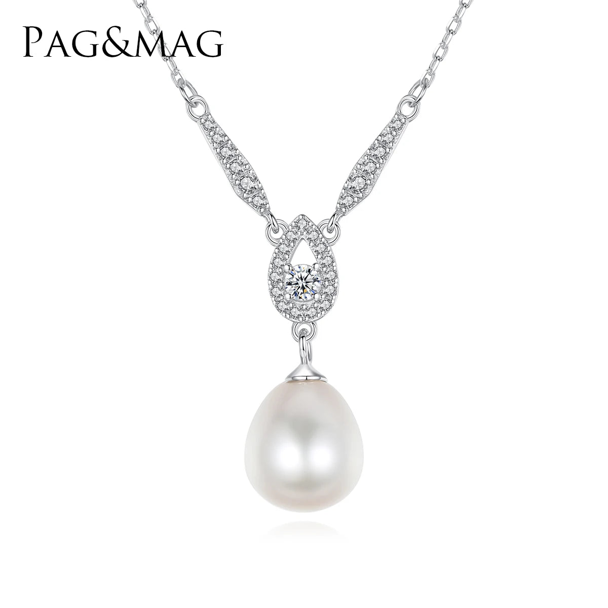 PAG&MAG Silver 925 Necklace Sterling Freshwater Pearls Jewelry Pendant Necklaces for Ladies 18k Gold