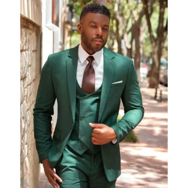 Classic Green Men Suits Regular Fit 3 Pcs Formal Wedding Custom Made Groom Prom Dress Costume Homme Terno Masculino Blazer Sets