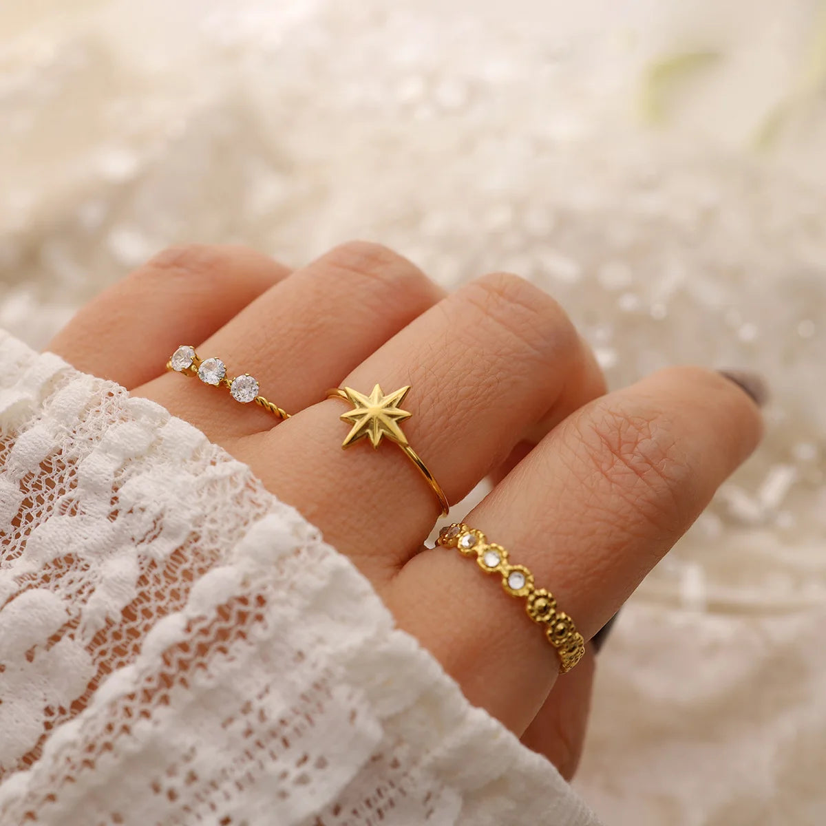 2025 New Octet Star Encrusted Diamond Open Titanium Steel Ring Does Not Fade the Color Niche Everything High-grade Retro Ring