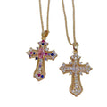 C082 Wholesale Fashion Jewelry Bling Diamond Gold Cross Necklaces Gold Plated Copper Zircon Cross Pendants Necklace for Women