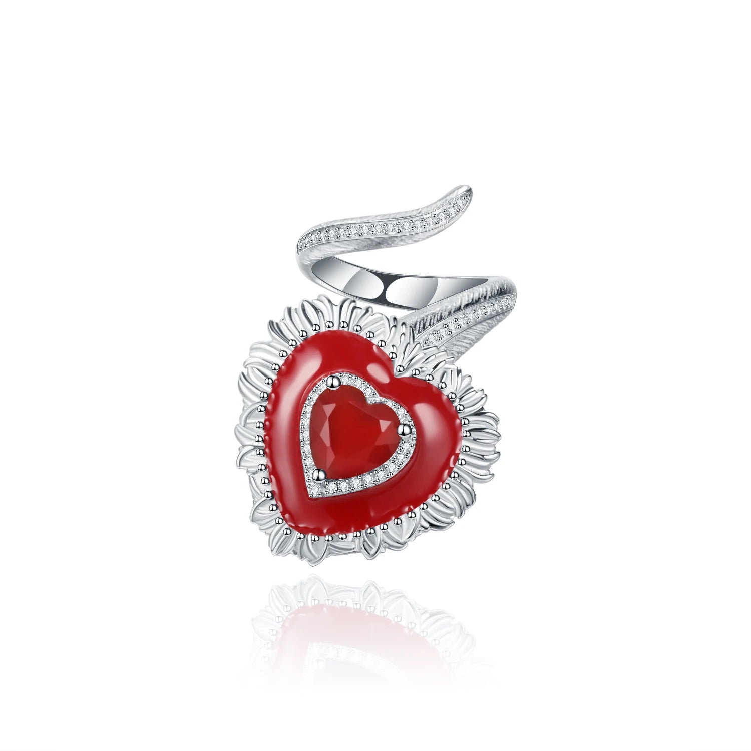 C8235 Abiding Natural Red Agate Gemstone Fashion 925 Sterling Silver Open Engagement Heart Jewelry Rings for Women
